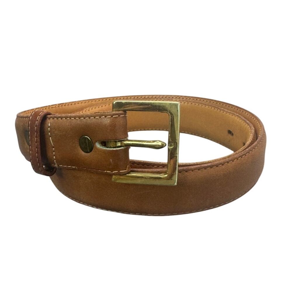 Coach 7600 British Tan Leather Belt Solid Brass Buckle Vintage USA 34